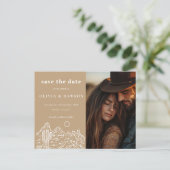 Cactus Line Art Desert Foto Save the Date Postkarte (Stehend Vorderseite)