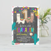 Cactus Llama Fun 1. Geburtstag Einladung (Stehend Vorderseite)