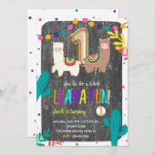 Cactus Llama Fun 1. Geburtstag Einladung (Vorne/Hinten)