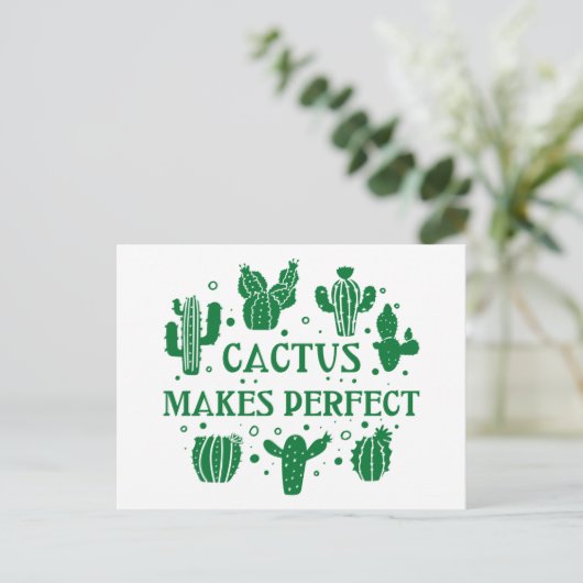 Cactus macht perfekt postkarte (Stehend Vorderseite)