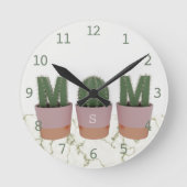 Cactus Mama Mit Monogramm Kitchen Wall Clock Runde Wanduhr (Vorderseite)