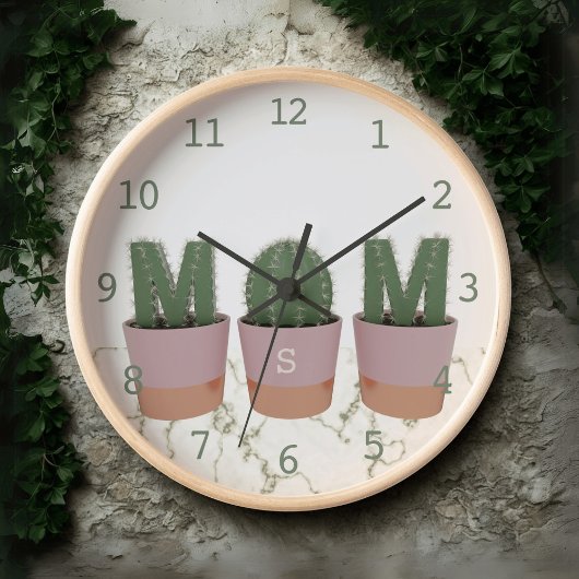 Cactus Mama Mit Monogramm Kitchen Wall Clock Runde Wanduhr