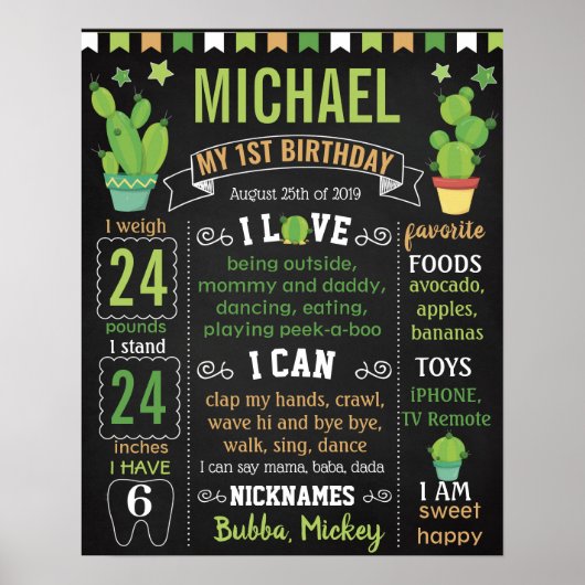 Cactus Mexican Fiesta Birthday Board Poster (Vorne)