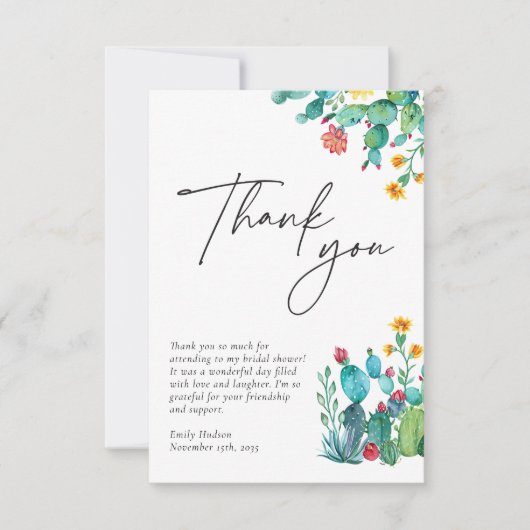 Cactus Mexican Fiesta Brautparty Dankeskarte (Vorderseite)