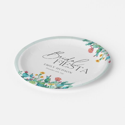 Cactus Mexican Fiesta Brautparty Pappteller (Schrägansicht)