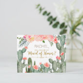 Cactus mexikanisch werden Sie meine Trauzeugin-Kar Einladung (Stehend Vorderseite)