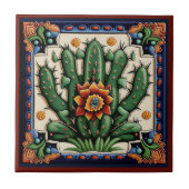 Cactus mexikanisches Huichol Keramik 12/12 Fliese (Vorderseite)