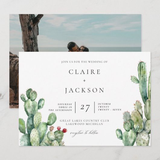Cactus Modern Wedding Einladung (Vorne/Hinten)