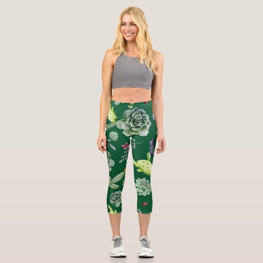 Cactus Muster 3 Capri Leggings (Vorderseite)