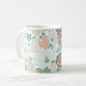Cactus Muster Niedlich Print Coral Mint Gray Green Kaffeetasse (Vorderseite Links)