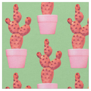 Cactus Niedlich Modern Green Pink Pop Art Stoff