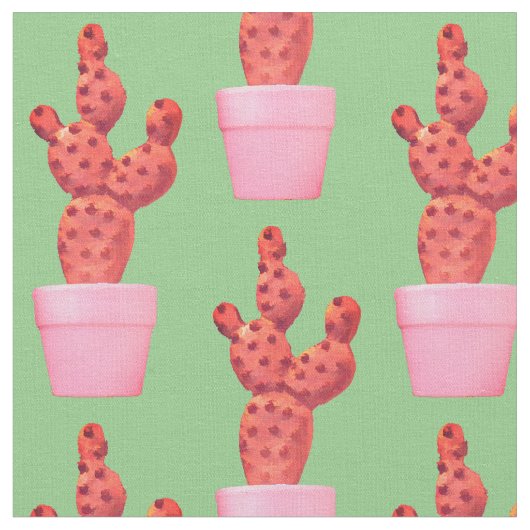 Cactus Niedlich Modern Green Pink Pop Art Stoff (Nahaufnahme)