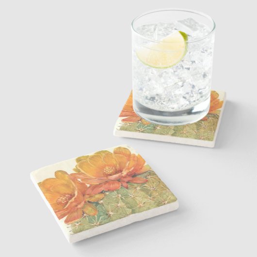 Cactus Orange Blossoms Steinuntersetzer (Seitenansicht)