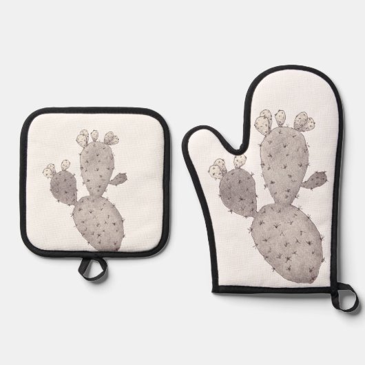 Cactus Oven Mitt and Pot Holders Ofenhandschuh & Topflappen-Set (Vorderseite)