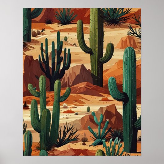 Cactus Panoramic Wüste Landschaft Poster (Vorne)