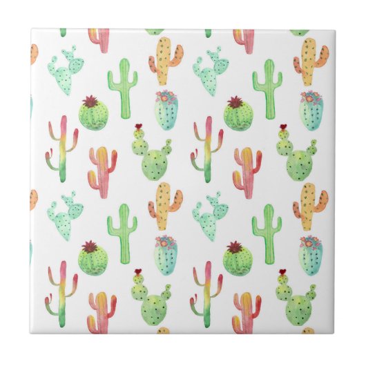 Cactus Pastel Wasserfarbmuster Fliese (Vorderseite)