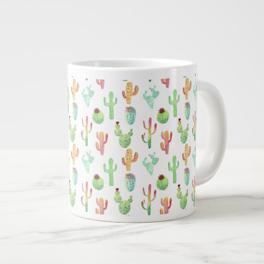 Cactus Pastel Wasserfarbmuster Jumbo-Tasse (Vorderseite Rechts)