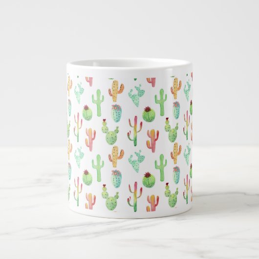 Cactus Pastel Wasserfarbmuster Jumbo-Tasse (Vorderseite)