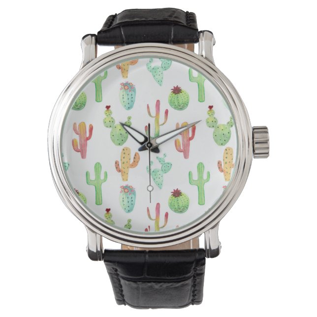 Cactus Pastel Watercolor-Muster Armbanduhr (Vorderseite)