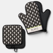 Cactus Pattern Black NAME Desert Südwest Fun Ofenhandschuh & Topflappen-Set (Vorderseite/Rückseite)
