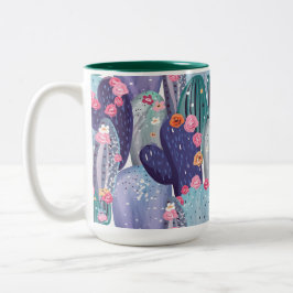 Cactus Pattern Colorful Watercolor Zweifarbige Tasse