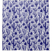 Cactus Pattern - Dunkelblau und Weiß Duschvorhang (Vorderseite)