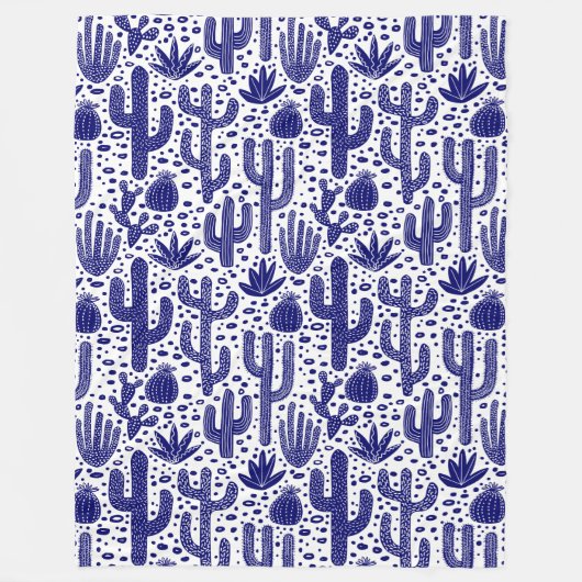 Cactus Pattern - Dunkelblau und Weiß Fleecedecke (Vorderseite)