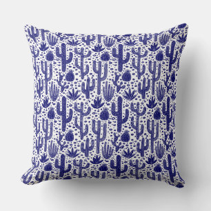Cactus Pattern - Dunkelblau und Weiß Kissen