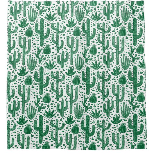 Cactus Pattern - Forest Green und White Duschvorhang (Vorderseite)