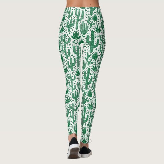 Cactus Pattern - Forest Green und White Leggings (Rückseite)