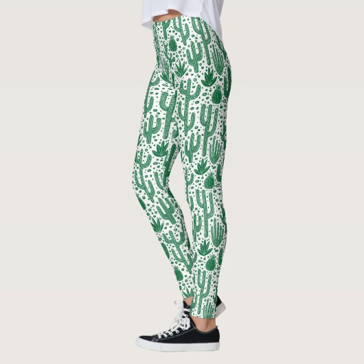 Cactus Pattern - Forest Green und White Leggings (Links)