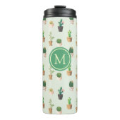 Cactus Pattern Mint Green Monogram Thermosbecher (Vorderseite)