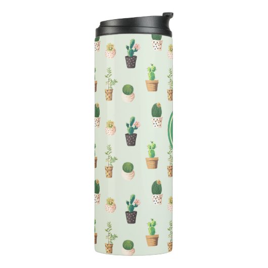 Cactus Pattern Mint Green Monogram Thermosbecher (Nach links gedreht)