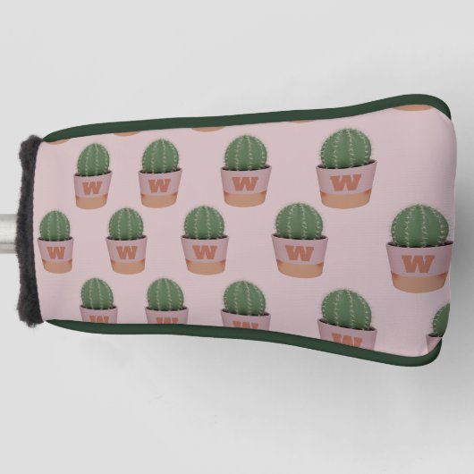 Cactus Pattern Monogram Pink und Green Putter Golf Headcover (Vorderseite)