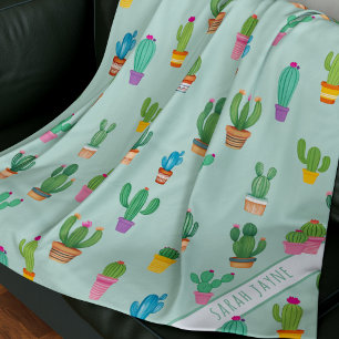Cactus Pattern Pflanze Mama Name Green Fleece Blan