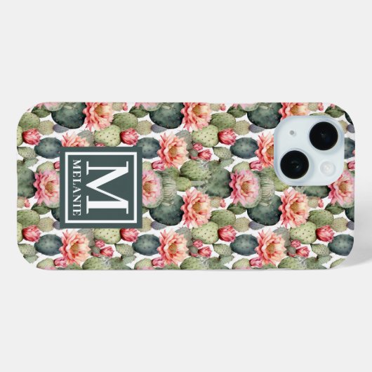 Cactus Pattern Pink Blume Monogramm Case-Mate iPhone Hülle (Rückseite (Horizontal))