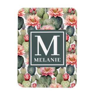 Cactus Pattern Pink Blume Monogramm flexibel Magnet