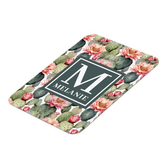 Cactus Pattern Pink Blume Monogramm flexibel Magnet (Linke Seite)