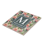 Cactus Pattern Pink Blume Monogramm Fliese (Seite)