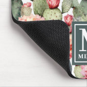 Cactus Pattern Pink Blume Monogramm Mousepad (Ecke)