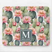 Cactus Pattern Pink Blume Monogramm Mousepad (Vorne)