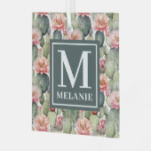 Cactus Pattern Pink Blume Monogramm Ornament Aus Glas (Vorderseite links)