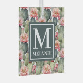 Cactus Pattern Pink Blume Monogramm Ornament Aus Glas (Vorderseite Rechts)