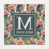 Cactus Pattern Pink Blume Monogramm Ornament Aus Glas (Rückseite)