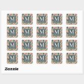 Cactus Pattern Pink Blume Monogramm Quadratischer Aufkleber (Blatt)