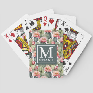 Cactus Pattern Pink Blume Monogramm Spielkarten