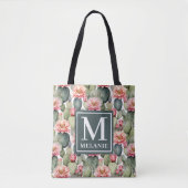 Cactus Pattern Pink Blume Monogramm Tasche (Vorderseite)