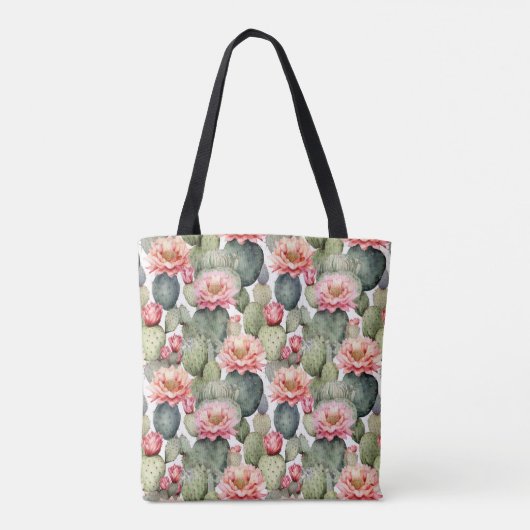 Cactus Pattern Pink Blume Monogramm Tasche (Rückseite)