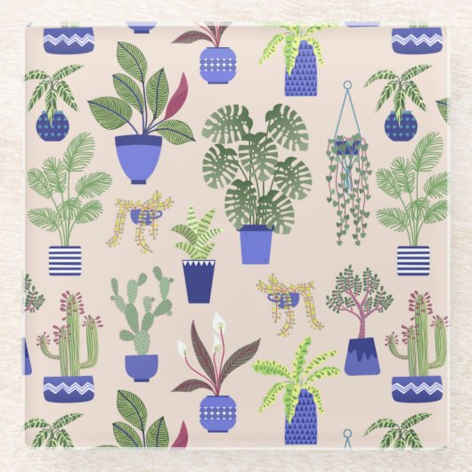 Cactus Pattern Pink Glasuntersetzer (Vorderseite)