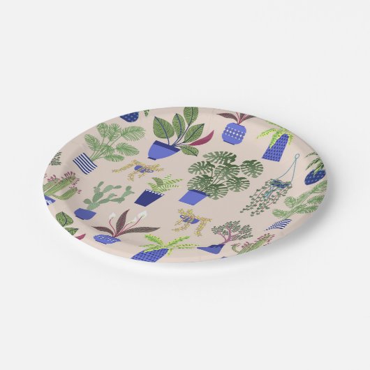 Cactus Pattern Pink Pappteller (Schrägansicht)